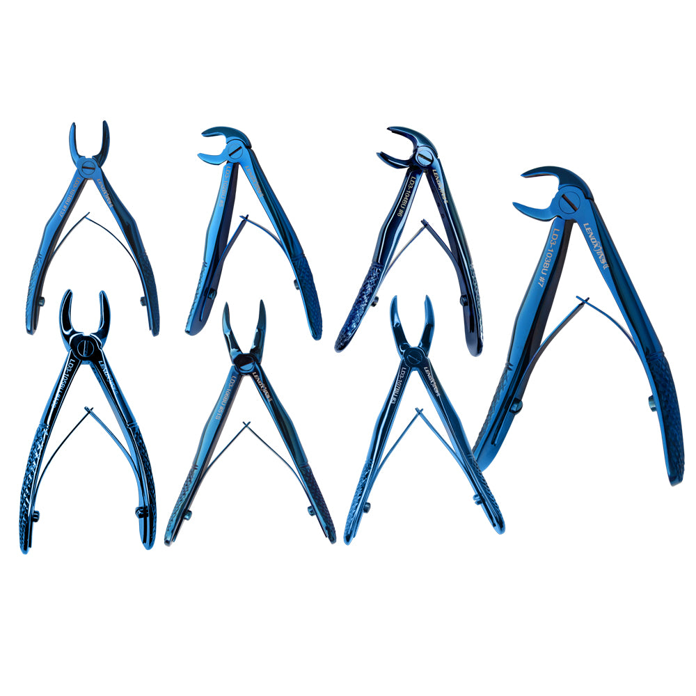 Pediatric Extracting Forceps Set of 7 - Blue Titanium Coated